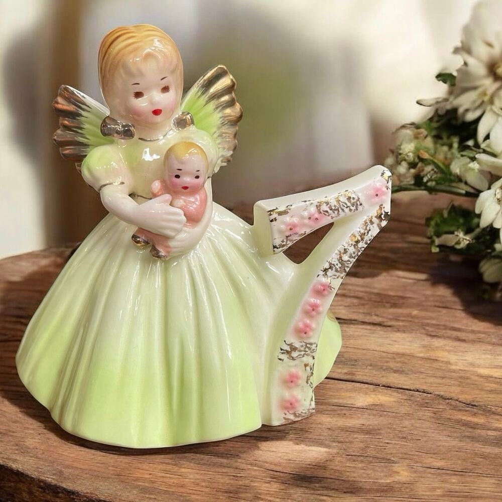 Vtg. Josef Originals Birthday Angel Figurine Year 7 Japan Black Eyes Sticker